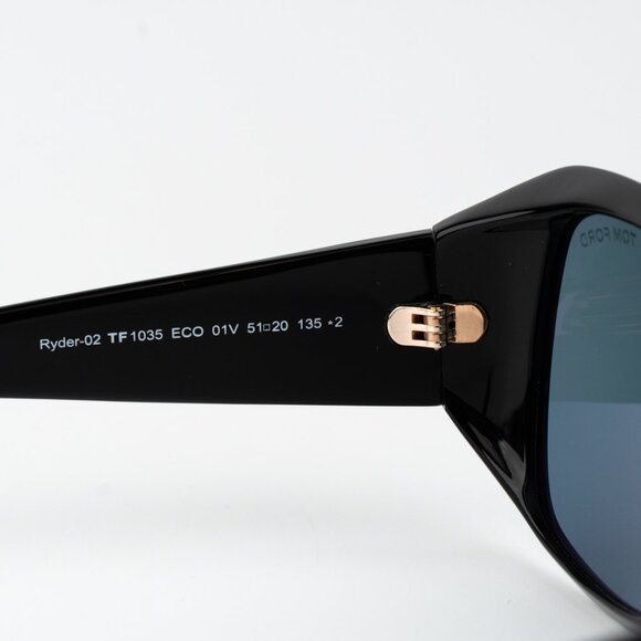 Tom Ford Men Sunglasses Ryder-02 Shiny Black Blue Rectangle FT1035 01V BRAND NEW - Picture 6 of 12